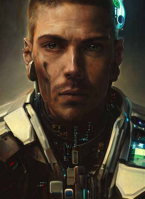 Prompthunt Portrait Of A Male Threatening Cyberpunk Mercenary With