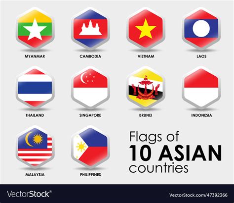 Flags Of Asian Countries Simple Hexagon Shape Vector Image