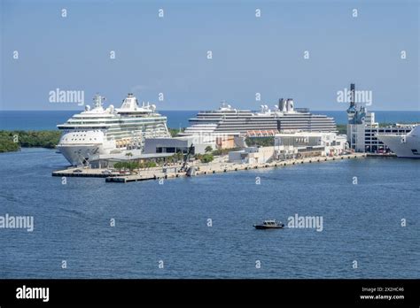 Cruise Ships From Different Cruise Lines Moored In Port Everglades