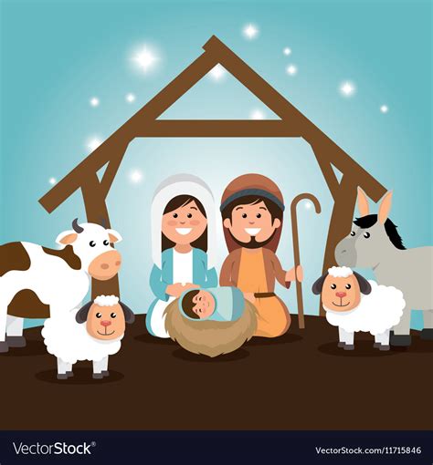 Traditional manger merry christmas Royalty Free Vector Image