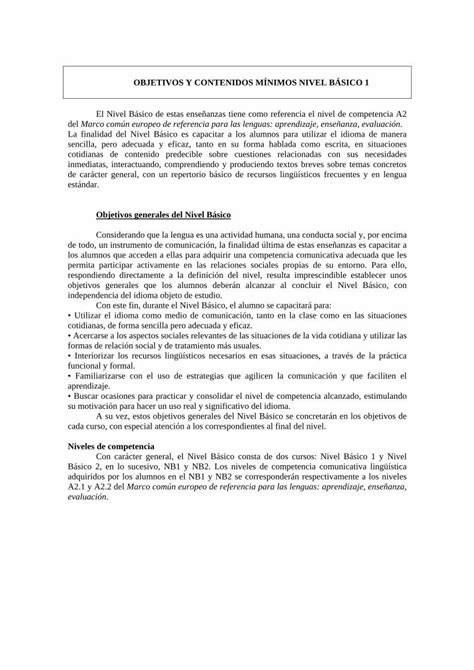 PDF OBJETIVOS Y CONTENIDOS MÍNIMOS NIVEL BÁSICO 1 PDF fileOBJETIVOS