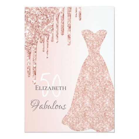 Birthday Fabulous Any Age Rose Gold Glitter Invitation Gold Sparkle