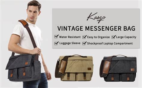 Messenger Bag For Men Kasqo Vintage Water Resistant Canvas Satchel Briefcase 15 6 Inch Laptop