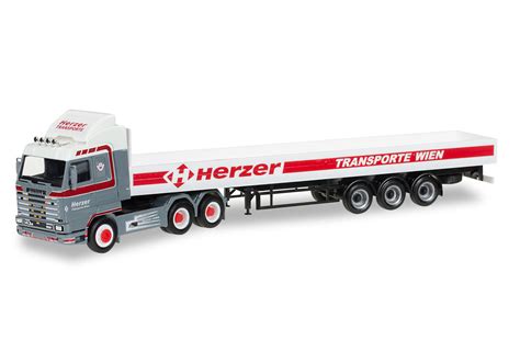 Herpa Scania 143 SL Pritschen Sattelzug Herzer 918329