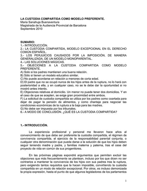 La Custodia Compartida Como Modelo Preferente Pdf