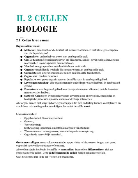 Bio Hs Cellen H Cellen Biologie Cellen Leven Samen