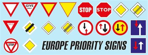 Premium Vector | Priority road signs of Europe Road signs of Europe ...