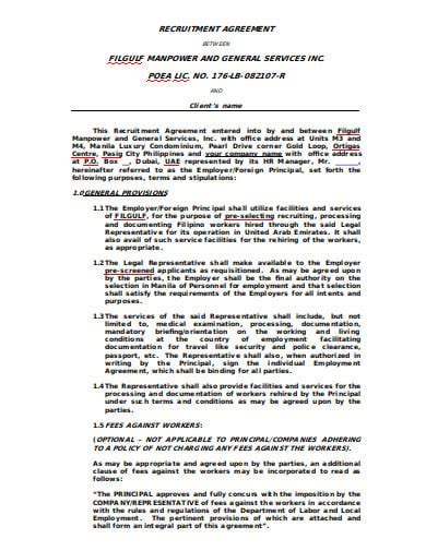 Recruitment Agency Agreement Templates In Pdf Word