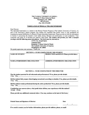 Fillable Online Music Cua Musical Theatre Internship Form The