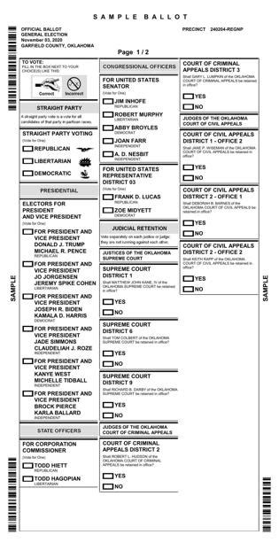 Sample Ballots For Oklahoma General Election 11320 News