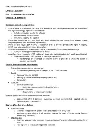 LPRO Unit 9 Notes Summary Law Of Property LPRO UNIT 9 POSSESSION