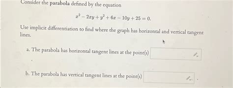 Solved Consider The Parabola Defined By The Chegg