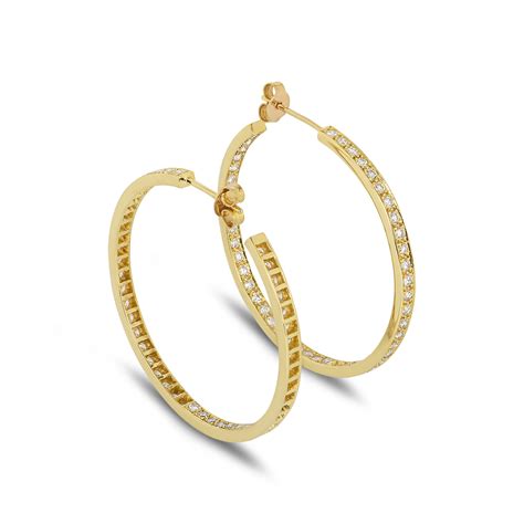 Yellow Gold Diamond Hoop Earrings Ct Tdw Rich Diamonds