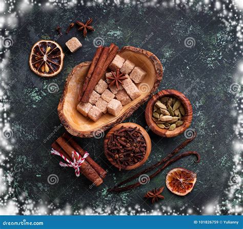 Traditional Christmas Spices On Green Background Stock Image Image