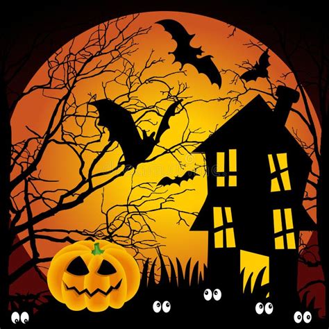 Halloween Night Haunted House With Bats And Pumpki Stock Vector