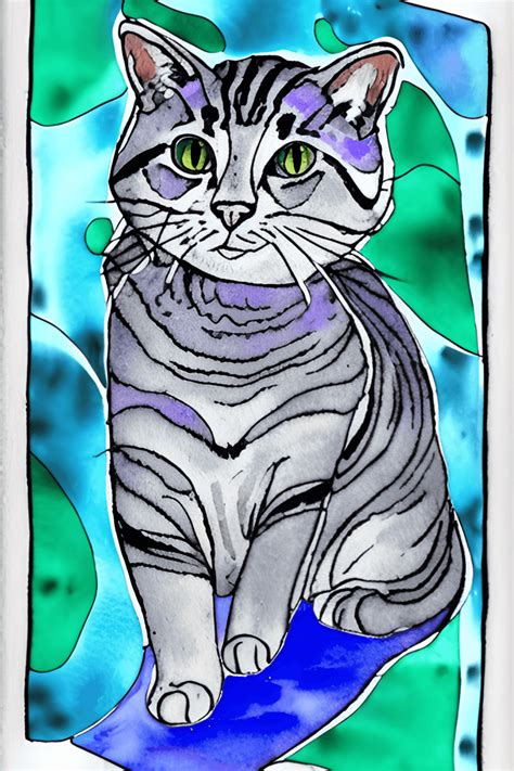 Gray Tabby Cat In Stained Glass · Creative Fabrica