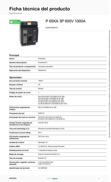 Ficha técnica del producto Interruptor Eléctrico DANIEL DUQUE uDocz