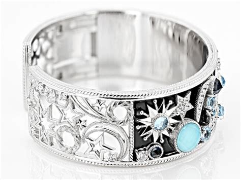 Judith Ripka Turquoise Topaz Cubic Zirconia Black Enamel Rhodium