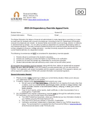 Fillable Online Dependency Override Appeal Form 23 24 1 Doc Fax Email