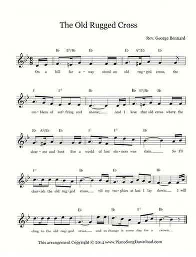 The Old Rugged Cross Free Hymn Lead Sheet With Melody Chords And Lyrics Easy Piano Sheet