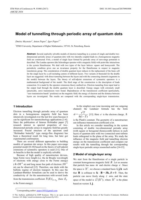 Pdf Model Of Tunnelling Through Periodic Array Of Quantum Dots