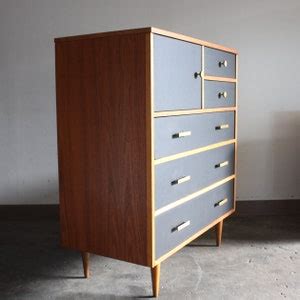 Soldmatte Black And Wood Mid Century Modern Dresser Vintage Etsy