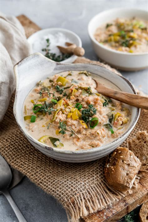 Vegane Käse Lauch Suppe mit Hack byanjushka