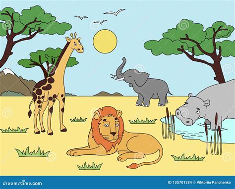 Children Drawing. Animals of Africa, Mainland Mammals, Zoo. Vector ...