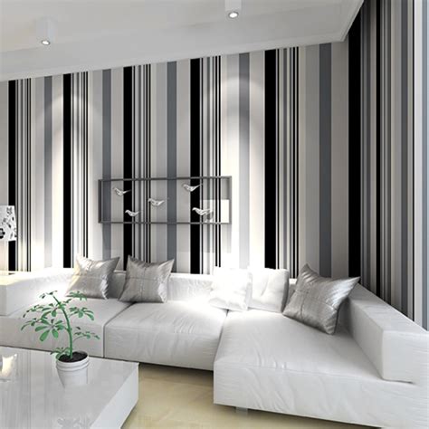 Modern Black White Grey Striped Non-Woven Wallpaper