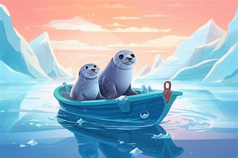 Premium Photo Two Seals In A Boat On The Ocean