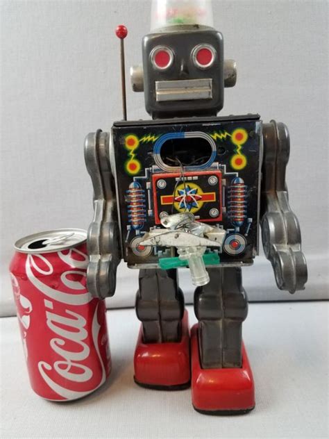 Rare 1960s Sh Horikawa Japan Tin Litho Fighting Robot Battery