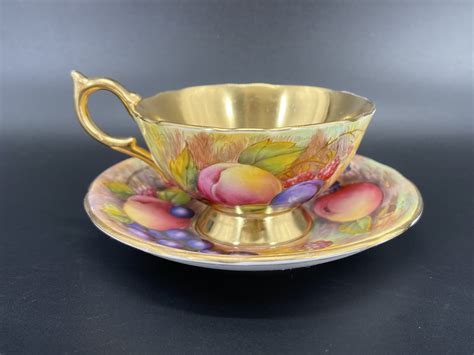 Aynsley Signed Orchard Gold Tea Cup Saucer Set Bone China Etsy