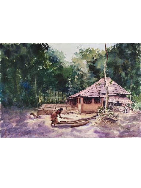 Village | Watercolor Painting by Anupam Pathak | Exotic India Art