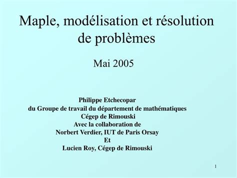 Ppt Maple Mod Lisation Et R Solution De Probl Mes Powerpoint