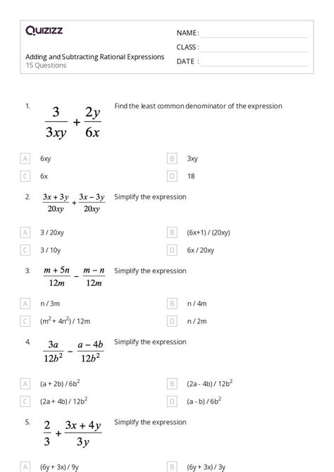 50 Rational Expressions Worksheets For 9th Year On Quizizz Free