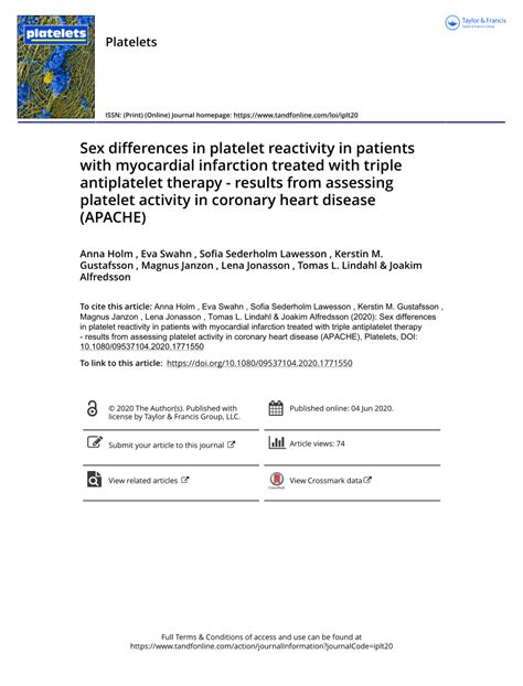 Pdf Sex Differences In Platelet Reactivity In Patients With