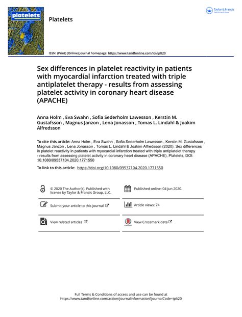 Pdf Sex Differences In Platelet Reactivity In Patients With Myocardial Infarction Treated With