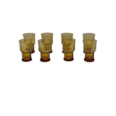 Midcentury Vintage Libbey Amber Country Garden Daisy Juice Glasses Set Of 8 Etsy