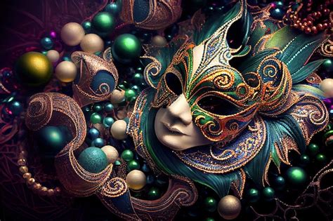 Premium Photo Venetian Carnival Mask And Beads Generative Ai