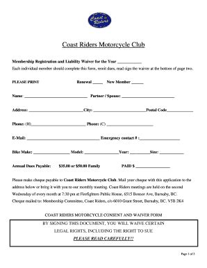 Motorcycle Club Registration Form Fill Online Printable Fillable