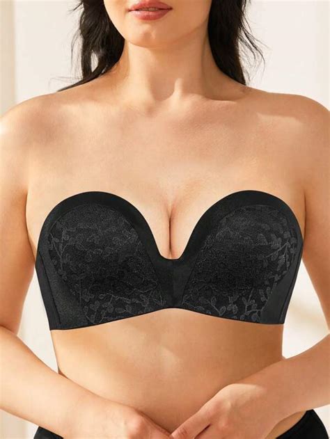 Wingslove Plus Lace Overlay Tube Bra With Detachable Strap Shein Usa