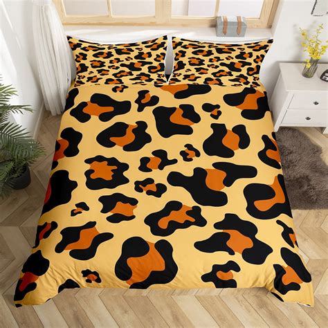 Yst Leopard Print Queen Size Duvet Cover Brown Black Bedding Set For