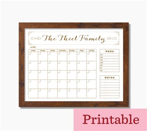 Dry Erase Calendar PRINTABLE Wall calendar bronze calendar | Etsy