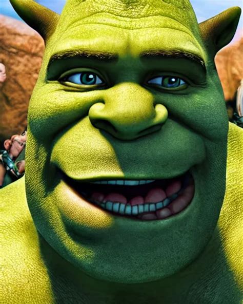 Film Still Close Up Shot Of Dwayne Johnson As Shrek Stable Diffusion