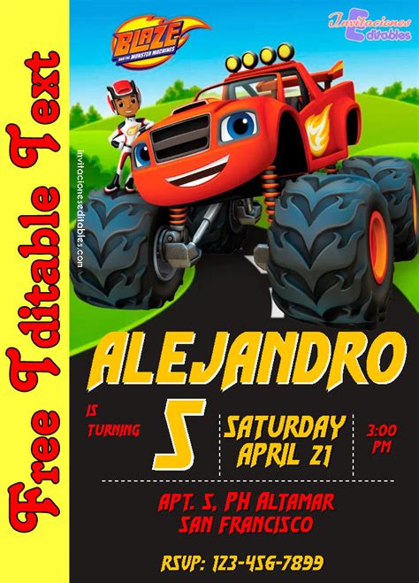 Free Editable Template Blaze And The Monster Machines Invitation 01 2024