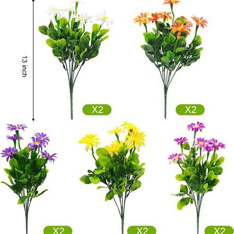 Ojgeha 2bundles Artificial Daisies Plastic Flowers Outdoor Artificial Daisy Faux Plants For Home