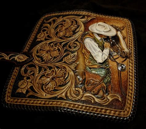 Hand-tooled cowboy wallet tooled leather wallet sheridan | Etsy