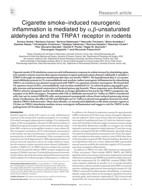 PDF Cigarette Smoke Induced Neurogenic Inflammation Is Mediated By