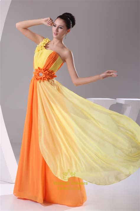 Chiffon One Shoulder Long Gown Floral Embellishment Chiffon Prom Gown Vampal Dresses