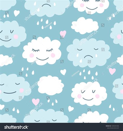 Cute Hand Drawn Seamless Pattern Clouds Stock Vector Royalty Free